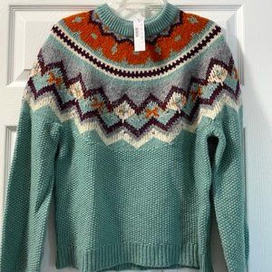 J Crew Fair Isle aqua teal blue sweater NWT